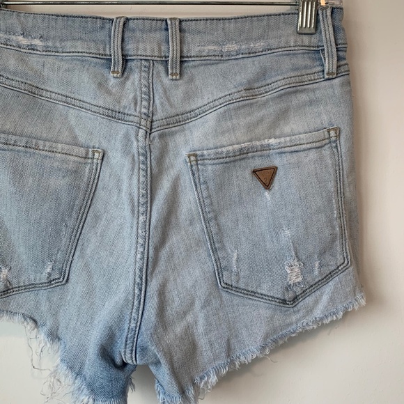 Guess Light Wash Distressed High Rise Denim Shorts - Picture 4 of 6